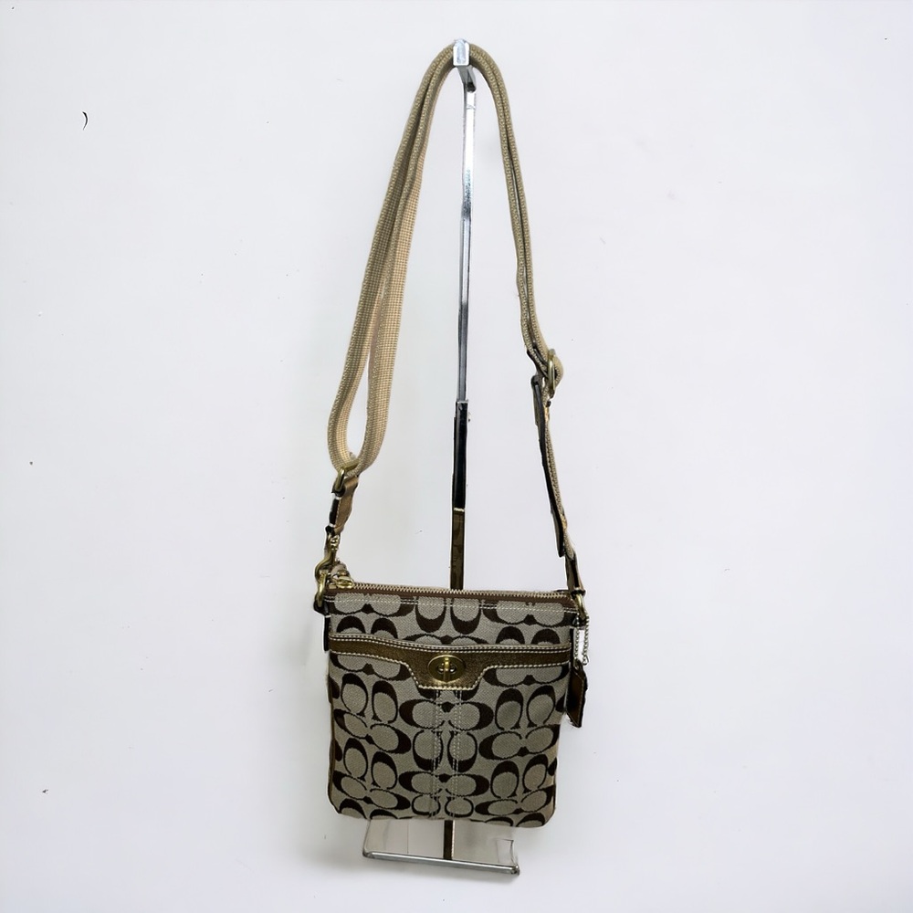 Coach Vintage Signature Crossbody Canvas Bag, Tan Brown Gold, Like New